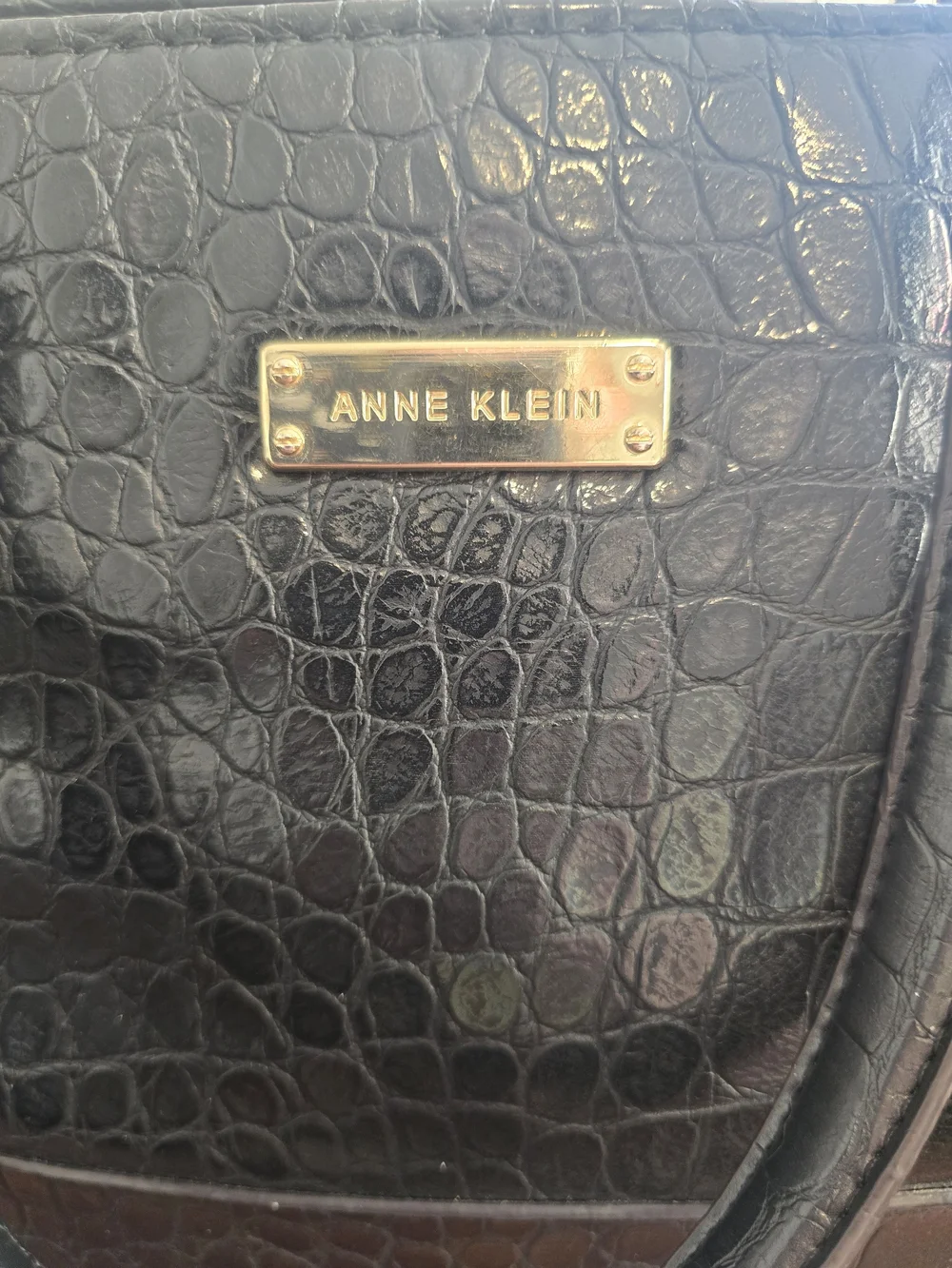 Anne Klein Black Croc-Embossed Shoulder Bag with Gold Accents, New Without Tags!